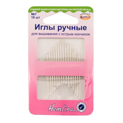 Иглы ручные для вышивания с острым кончиком, №7, 16 шт HEMLINE