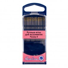 Иглы ручные для вышивания с острым кончиком в пластиковом контейнере №8, 16 шт HEMLINE